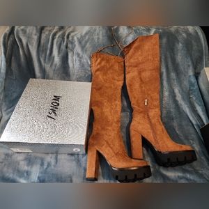 New Women's Thigh High Brown Suede Boots by Isnom Size 10